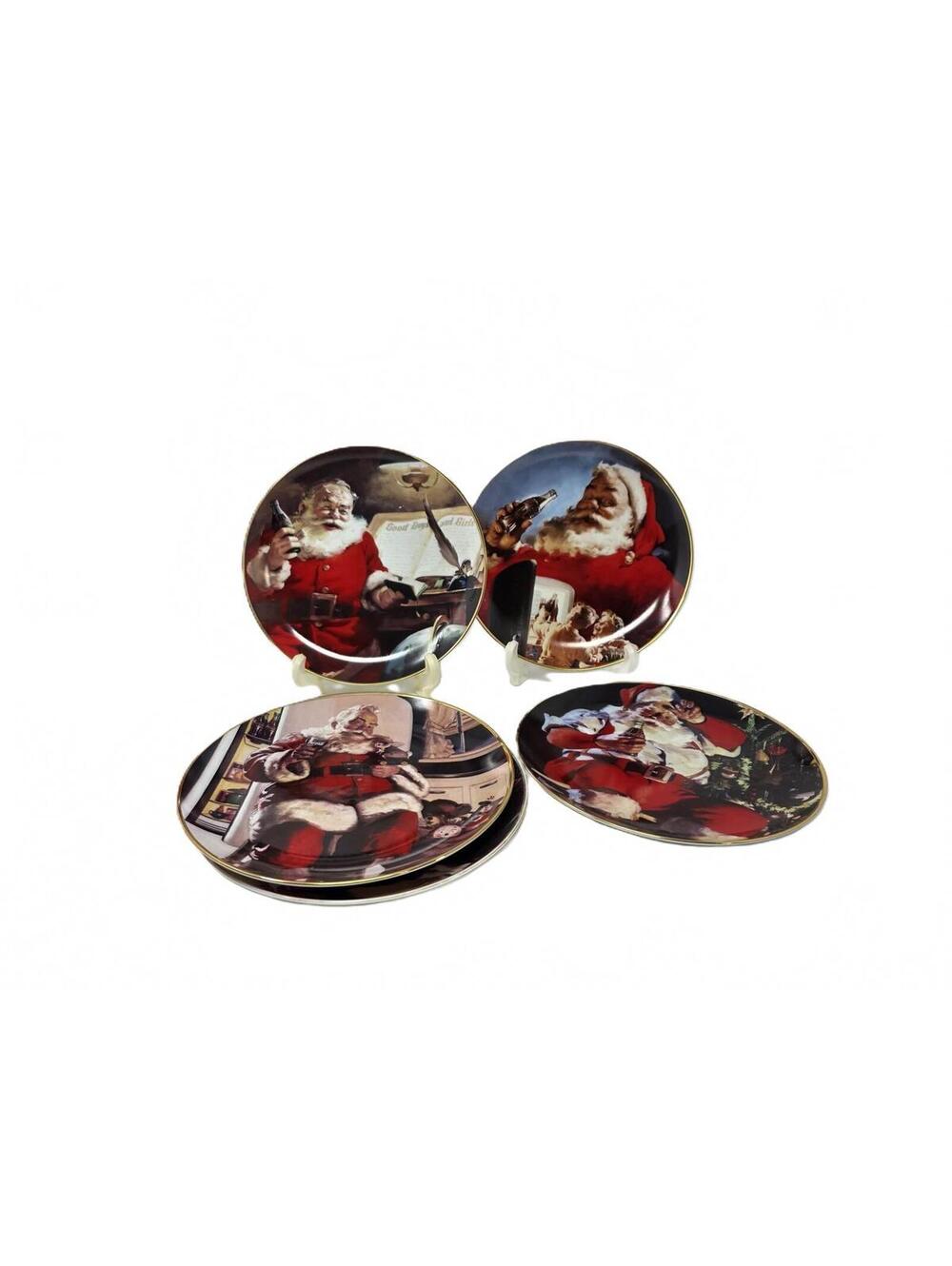 Lot of 5 Franklin Mint Coca-Cola Santa Collector Plates 1994 Christmas